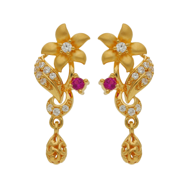 Floral Designed Gold Stud With Charming Stones